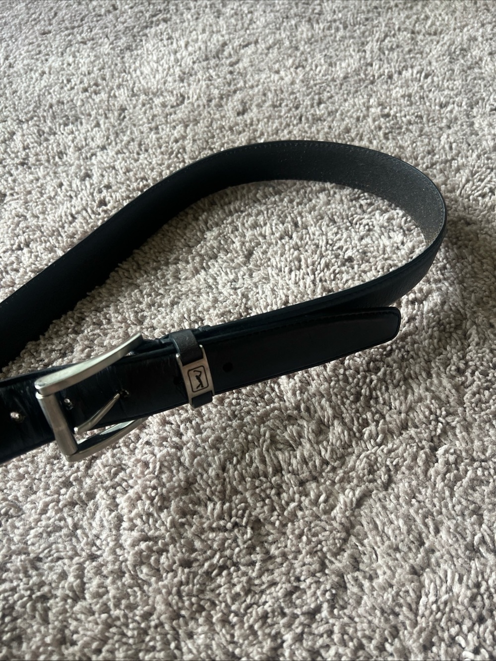 PGA Tour Black Top Grain Leather Mens Golfing Belt with Silver Buckle Size 38